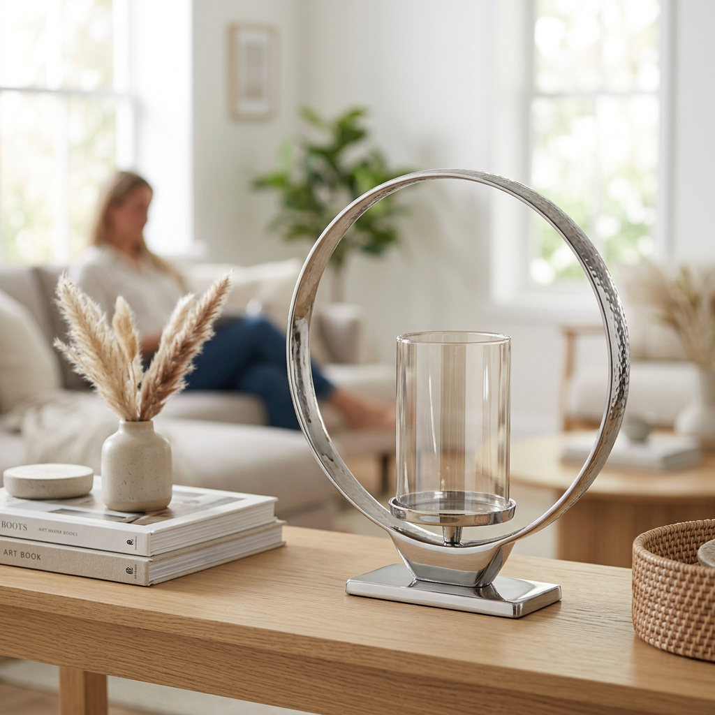 Medium Silver Finish Candle Holder | Cirqua