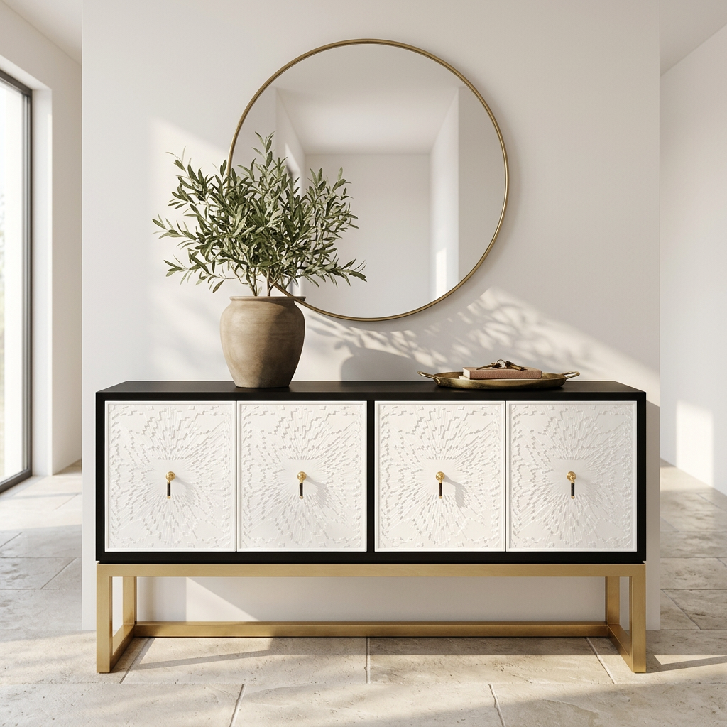 Dumas Black and White 4 Door Sideboard with Gold Base