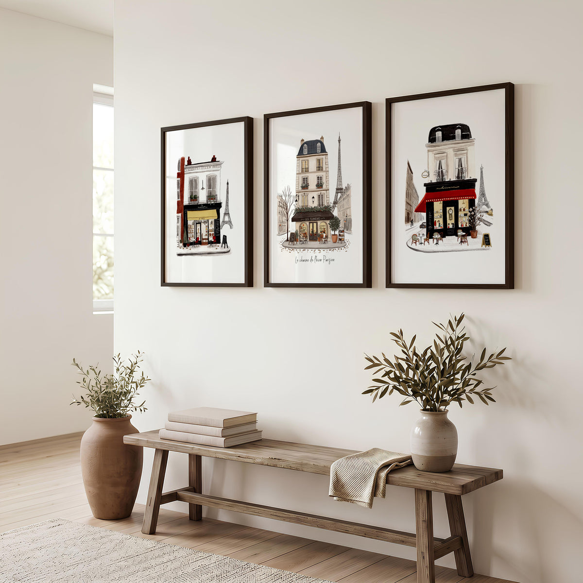 Paris Street Scene wallart | "Le charme de l'hiver Parisien" Travel Wall Art Prints | Set of 3