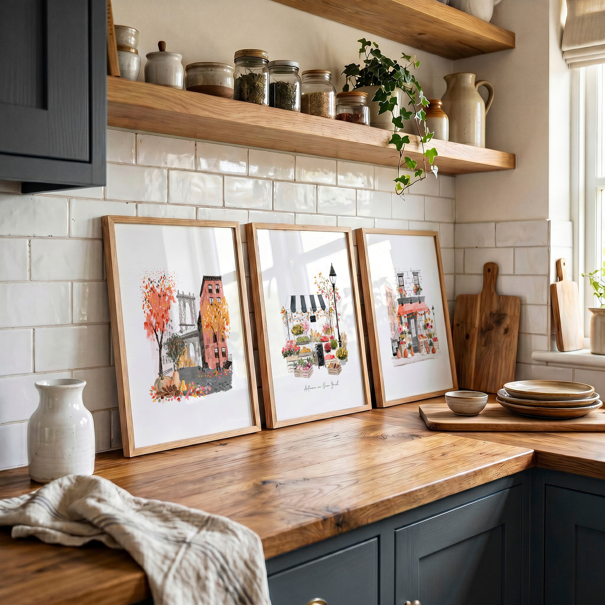 Wall Hangings for the Kitchen | "Autumn in New York" Travel Art Prints | Set of 3