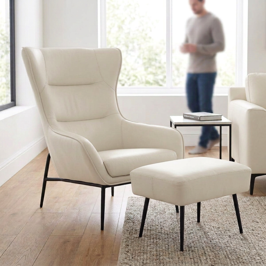 Kaiko Stone Leather Effect Armchair and Footstool
