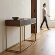 Kempton Grey Shagreen Effect and Walnut Veneer Console Table