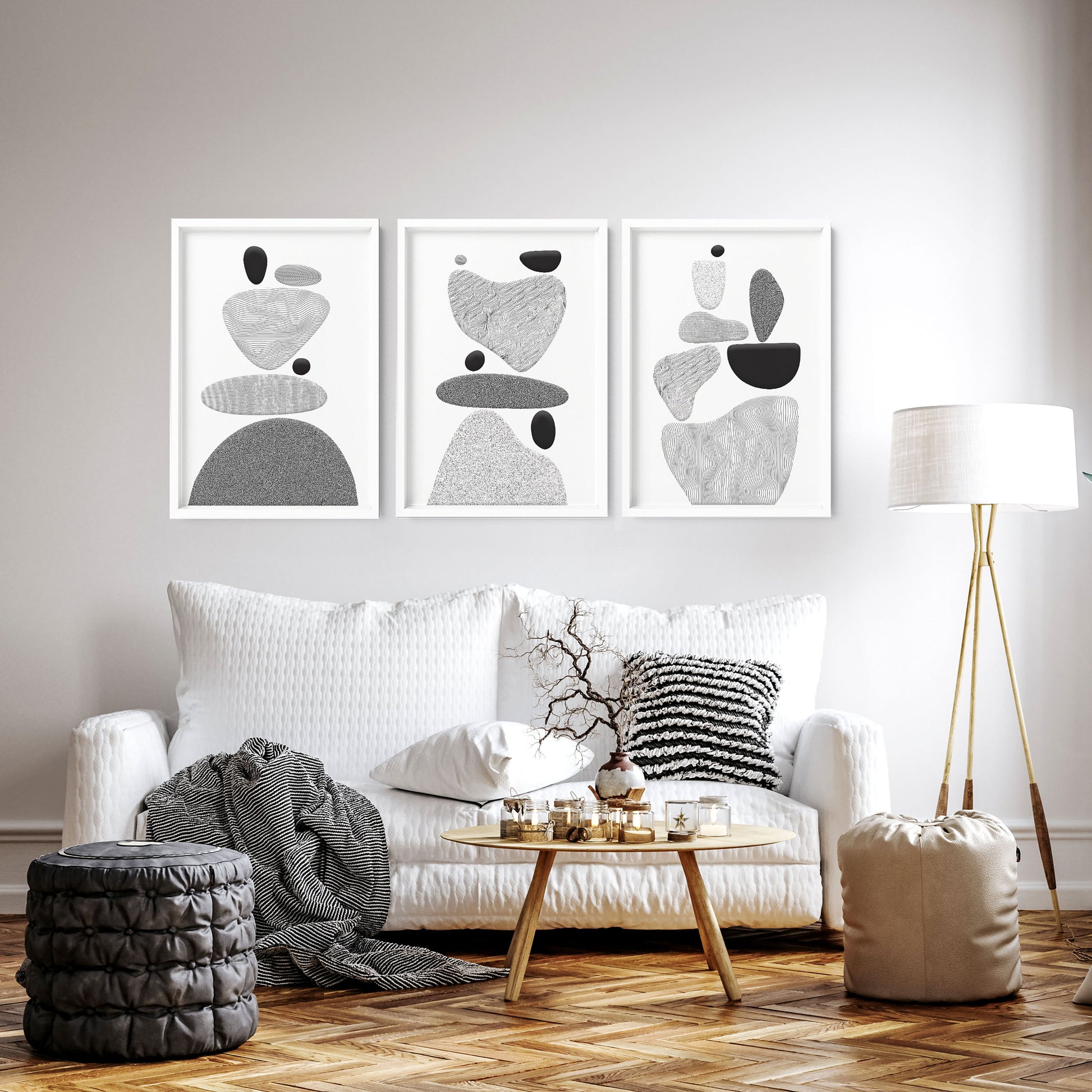 Contemporary Artwork For Living Room | Set of 3 wall art prints