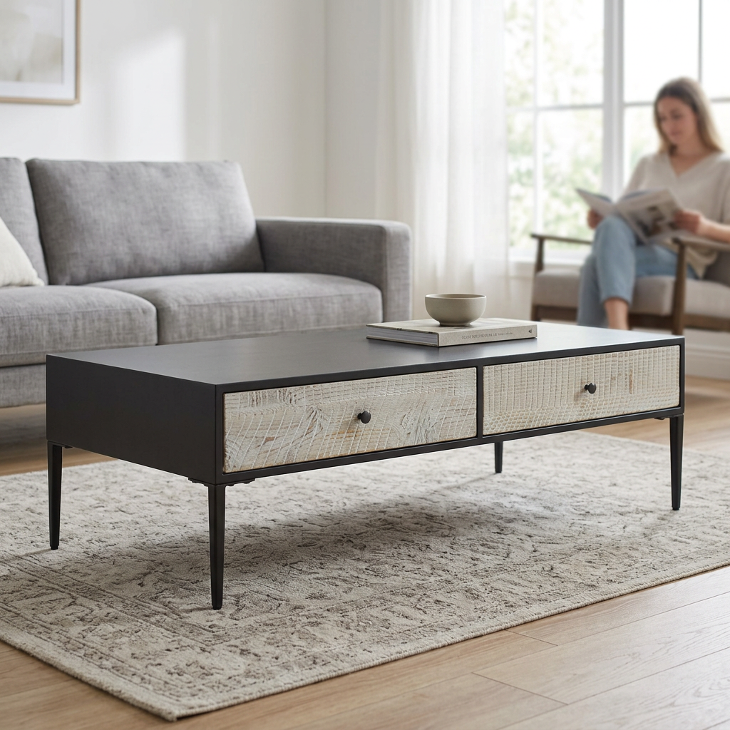 Luxor Grey Recycled Pine Wood Coffee Table with Drawers