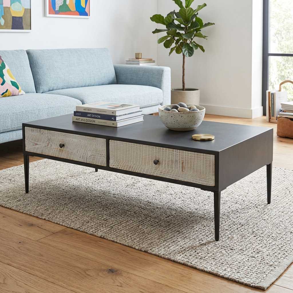 Luxor Grey Recycled Pine Wood Coffee Table with Drawers