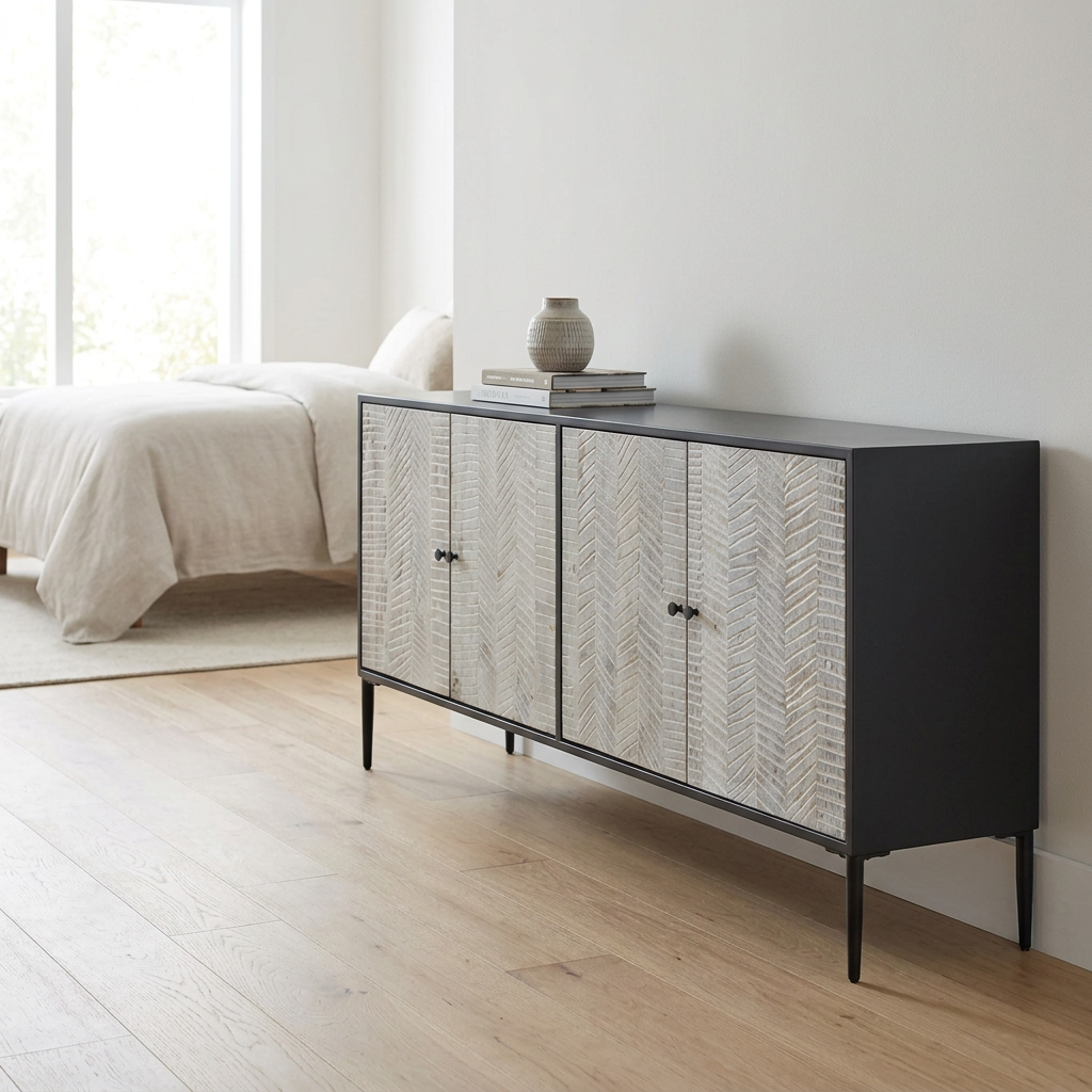 Luxor Grey Recycled Pine Wood 4 Door Sideboard