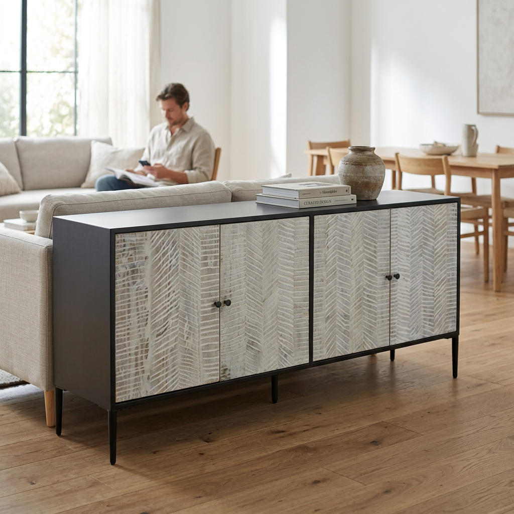 Luxor Grey Recycled Pine Wood 4 Door Sideboard