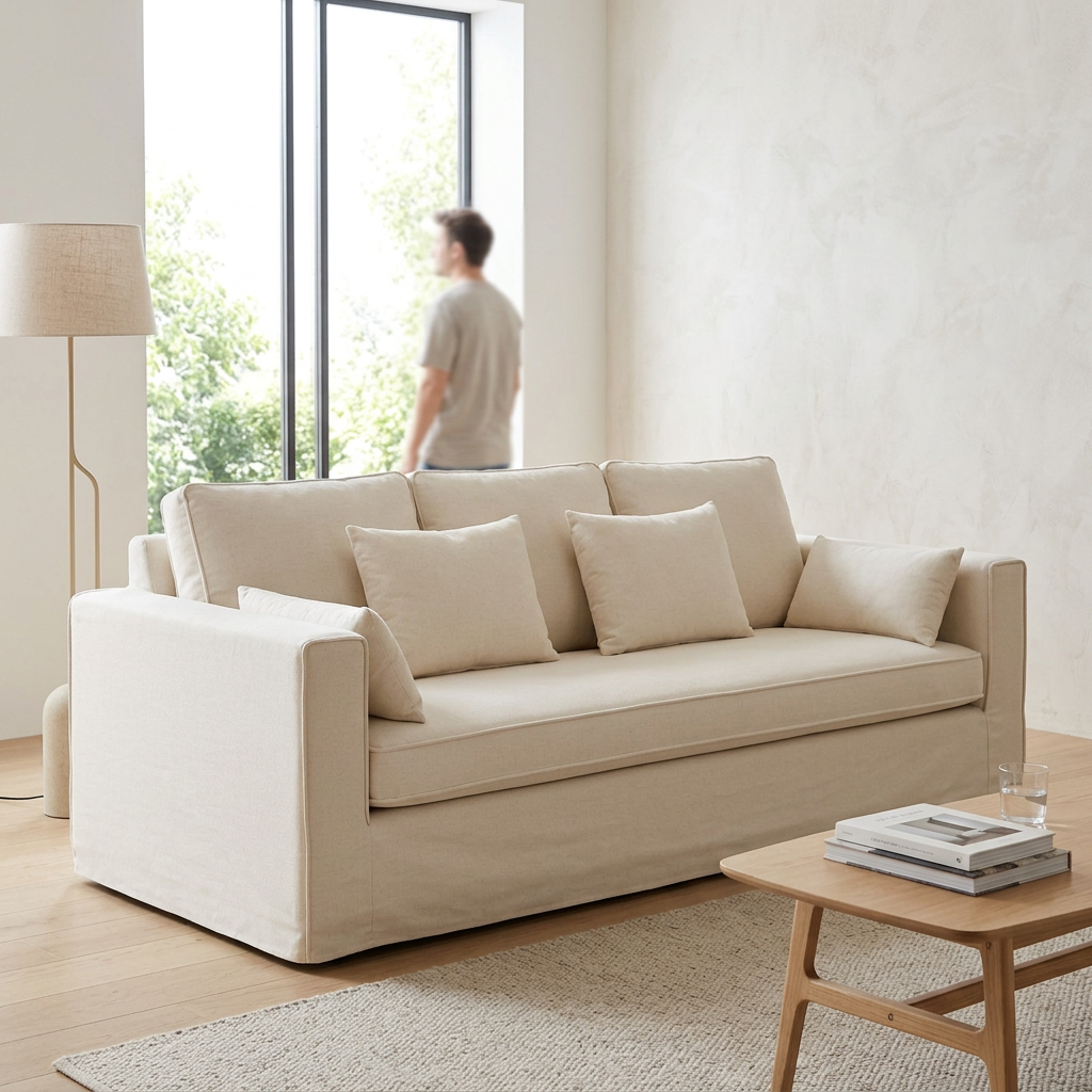 Menton Cream Linen 3 Seater Sofa