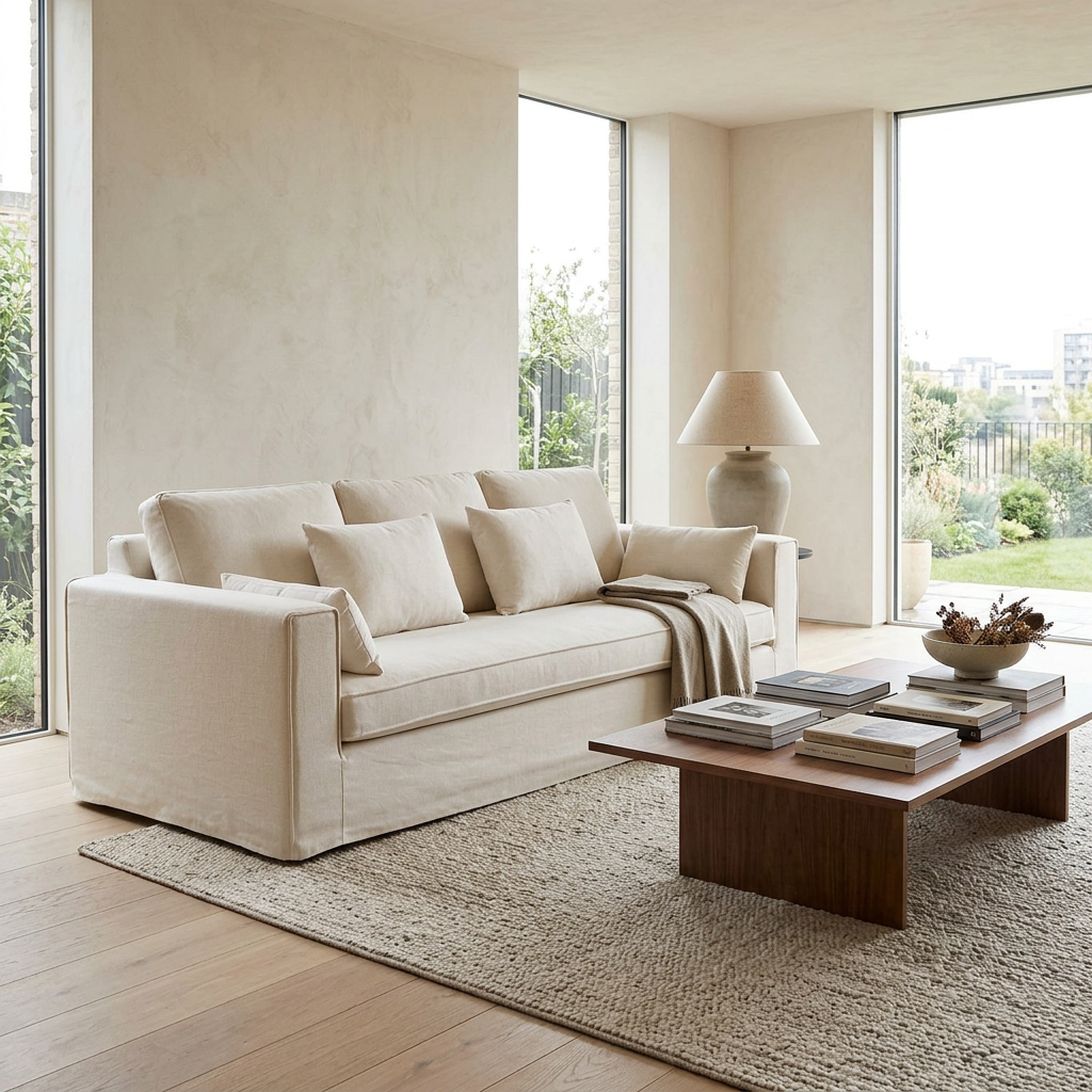 Menton Cream Linen 3 Seater Sofa