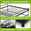 Dish Drainer Rack - Extendable Dish Drainer, Multifunctional Anti-Rust Dish Rack for Kitchen Counter, with Cutlery & Cup Holders