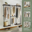 Industrial Pipe Clothes Rack, Wall-Mounted Metal Clothes Stand, Walk-in Wardrobe, with Shelves