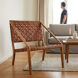 Kendari Tan Woven Leather and Teak Wood Chair
