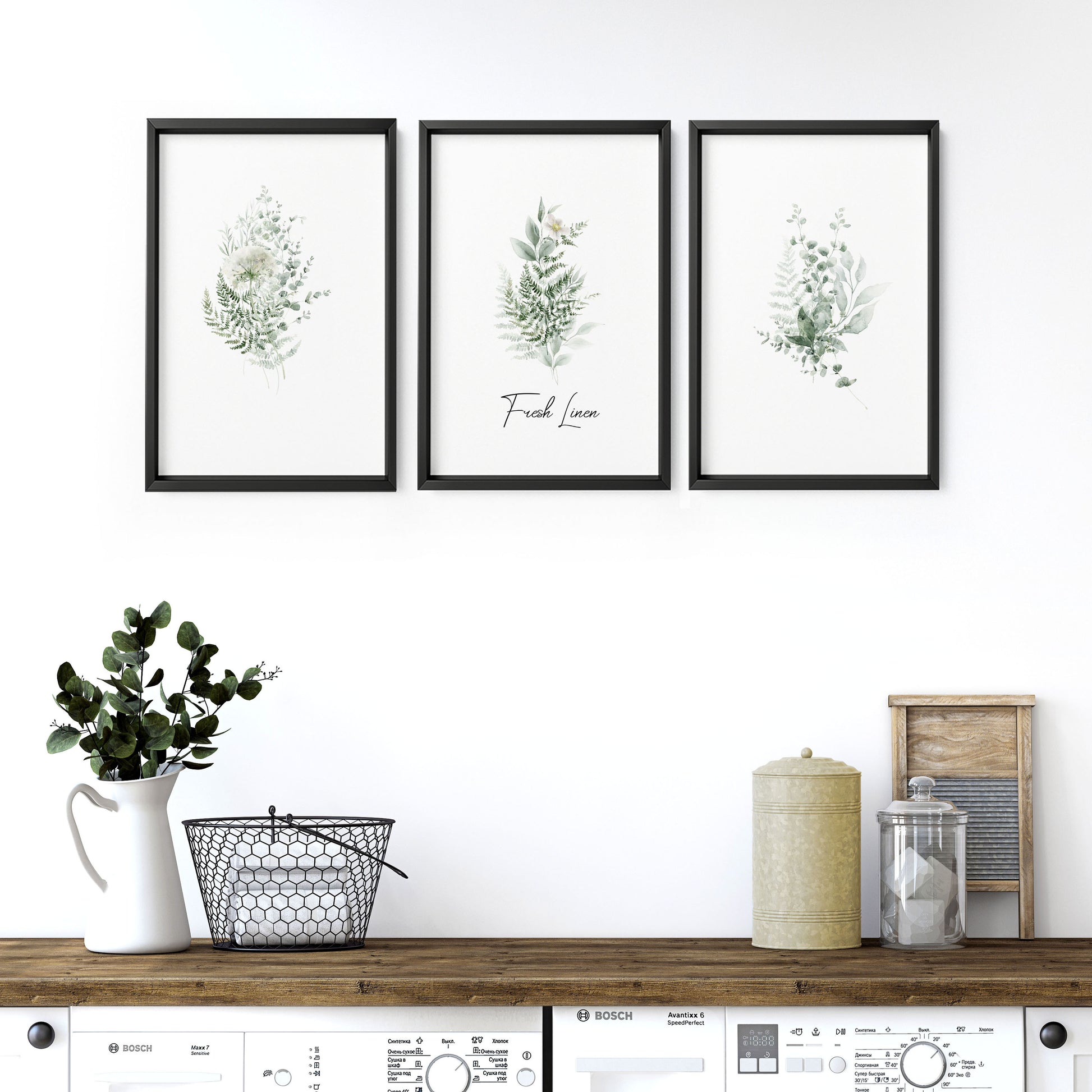 Modern Laundry Room Ideas | Set of 3 wall art prints