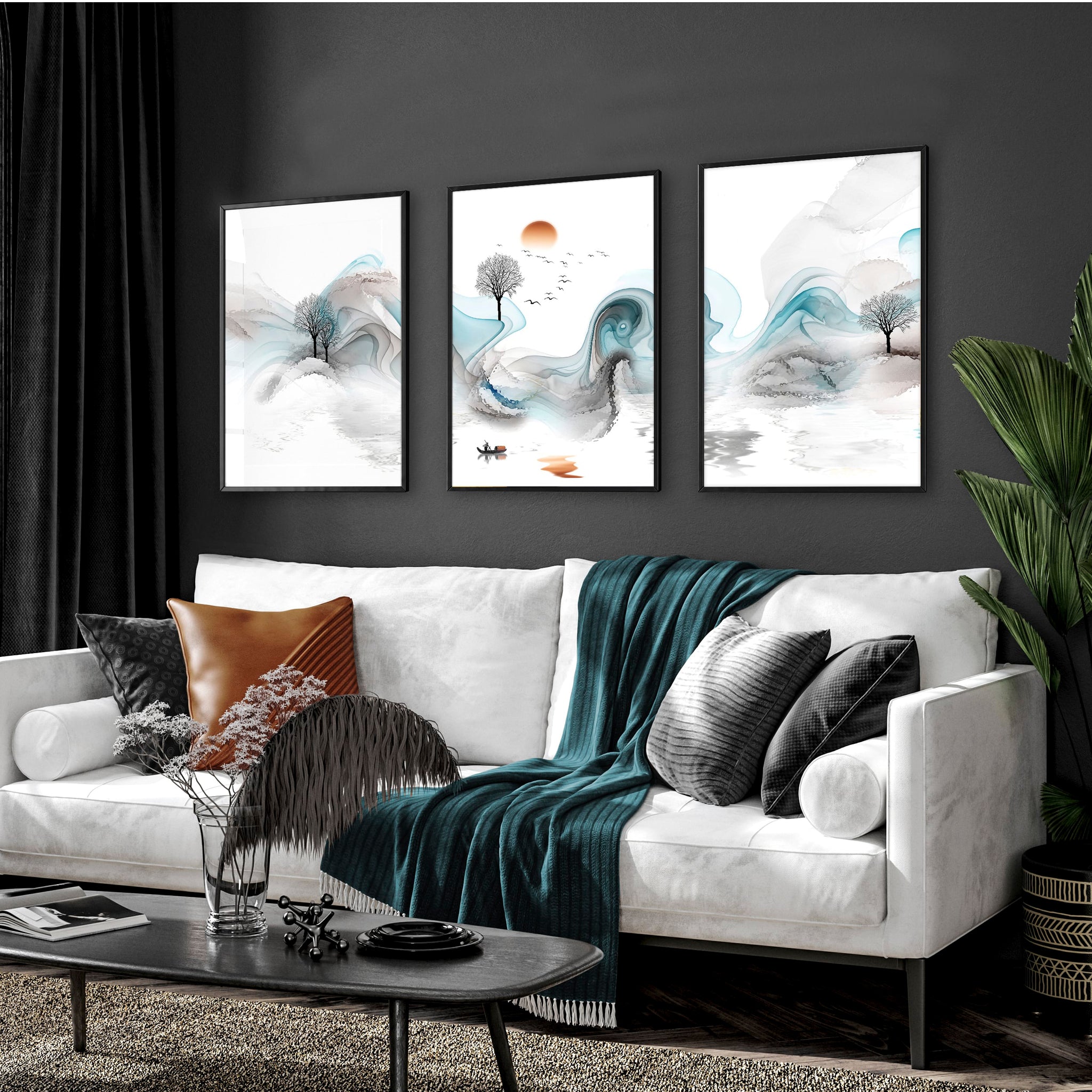 Unique wall art upgrades the feel of a peaceful living room
