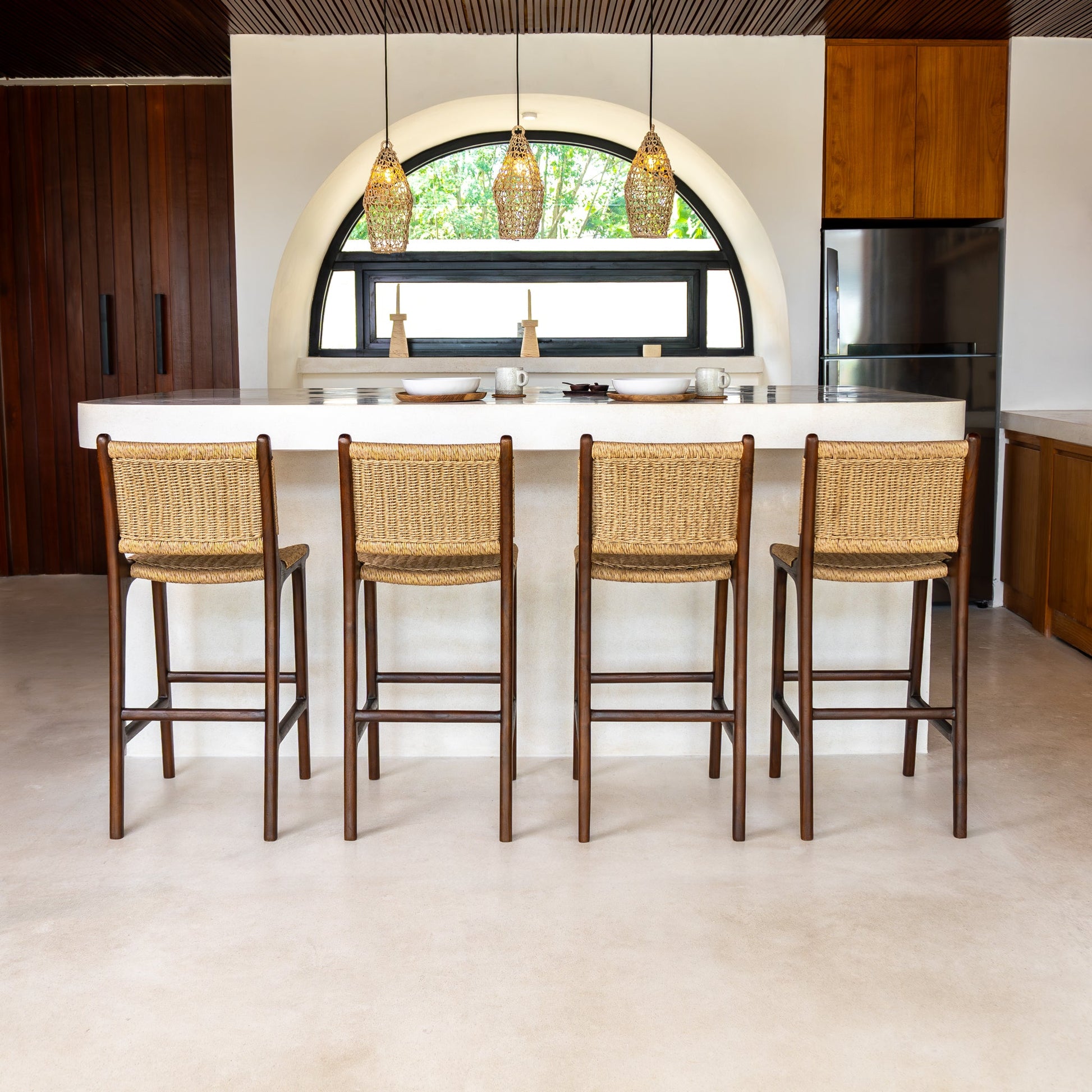 Zara Teak & Rattan Bar Stool - Chocolate