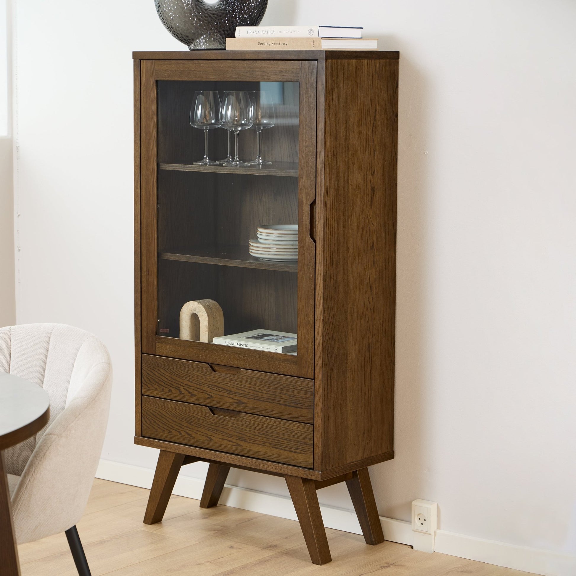 A - Line Display Cabinet with 2 Drawers and 2 Shelves in Smoked Oak