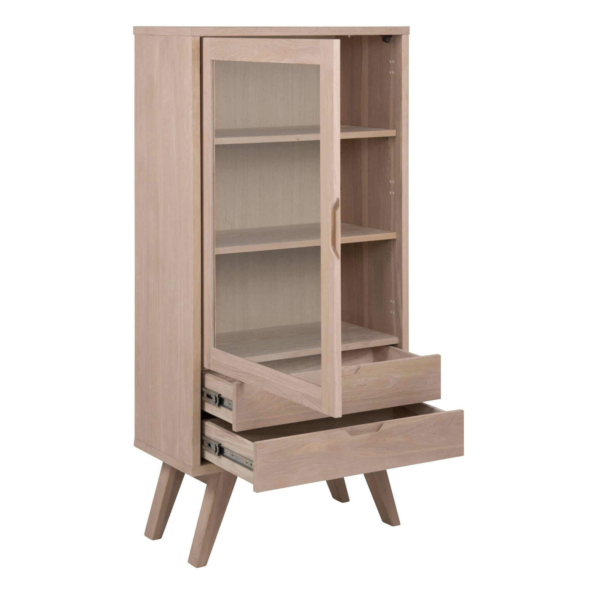 A - Line Display Cabinet with 2 Drawers and 2 Shelves in White Oak