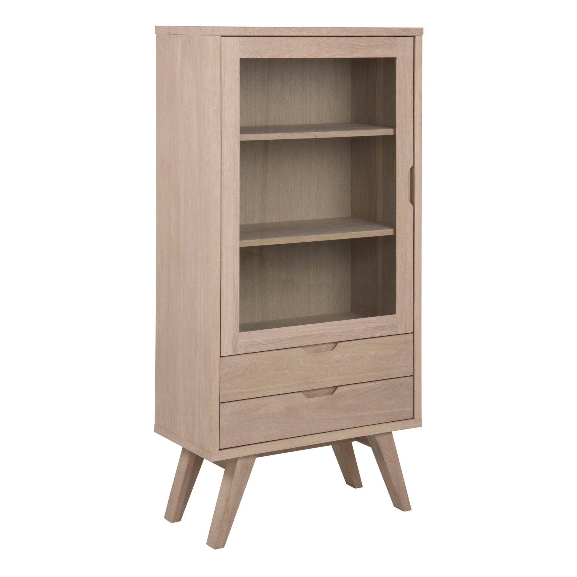 A - Line Display Cabinet with 2 Drawers and 2 Shelves in White Oak