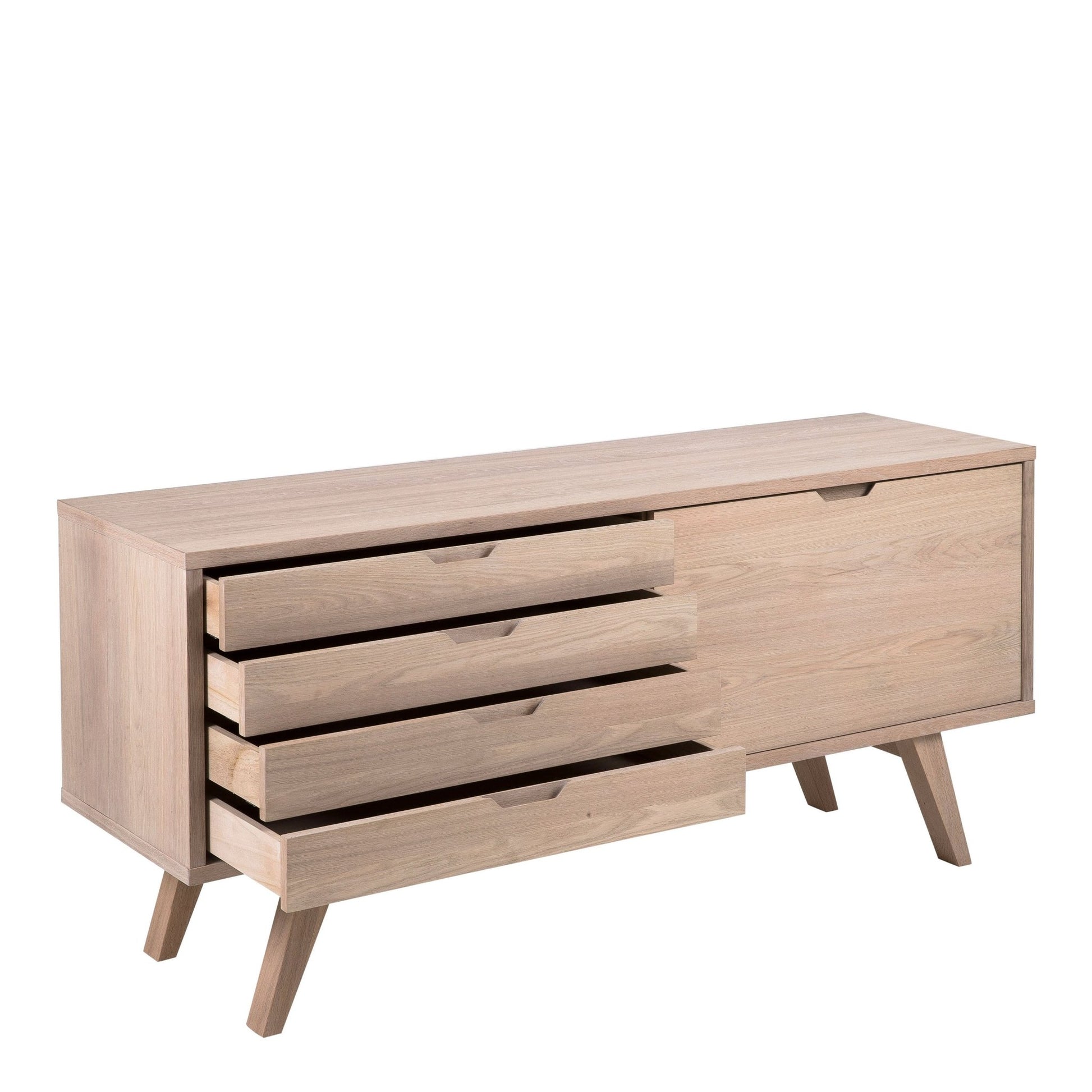 A - Line Sideboard with 4 Drawers and Sliding Door in White Oak