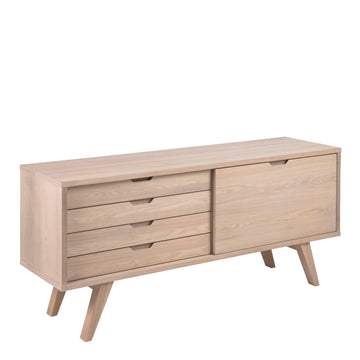 A - Line Sideboard with 4 Drawers and Sliding Door in White Oak