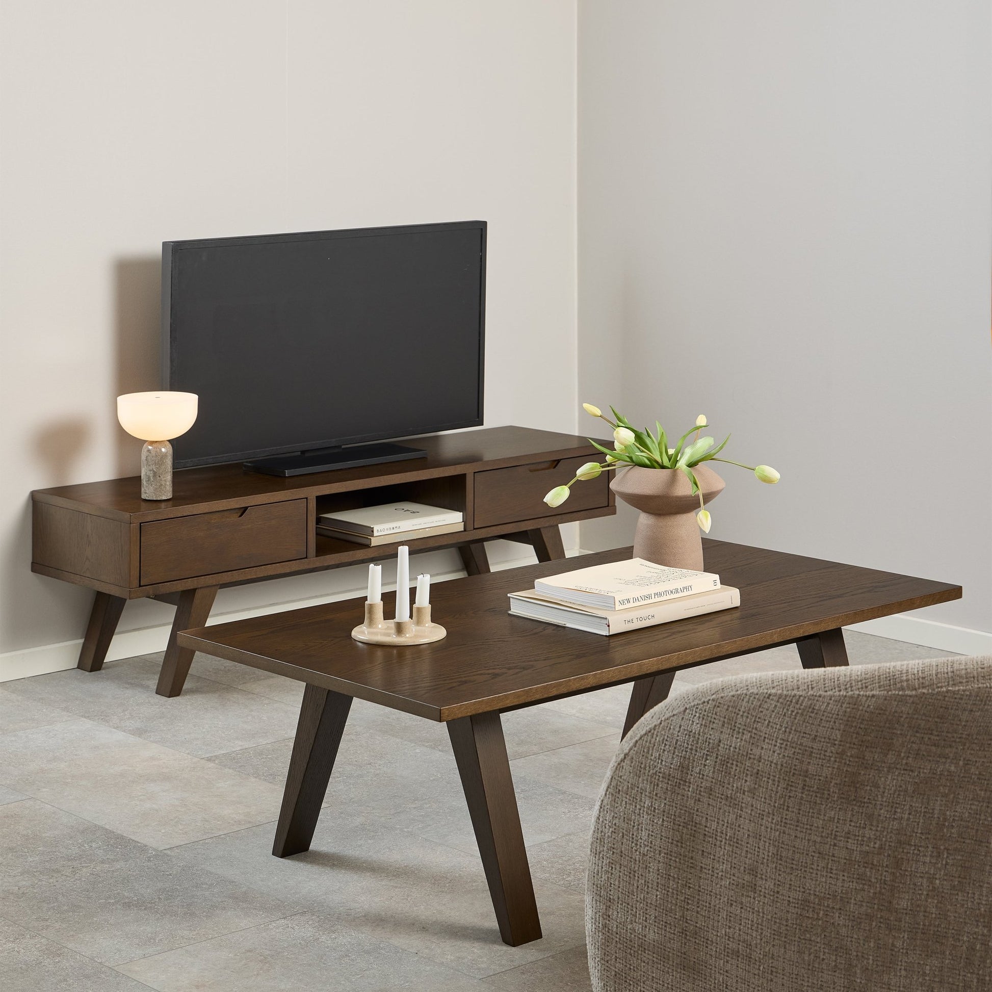 A - Line TV Unit with 2 Drawers in Smoked Oak