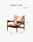 Beige armchair with dimensions labeled in centimeters on a white background