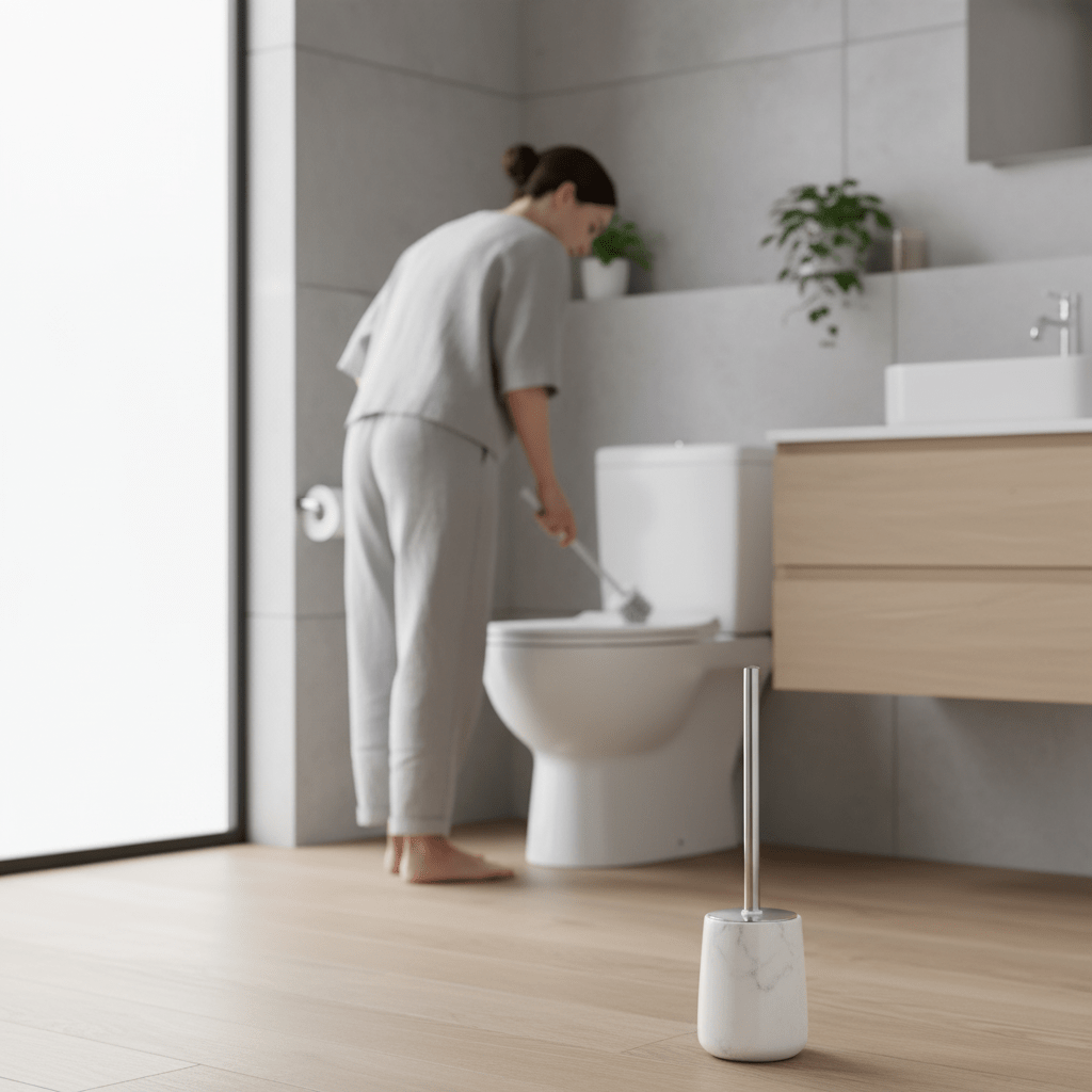 Abaska Off White Marble And Stainless Steel Toilet Brush