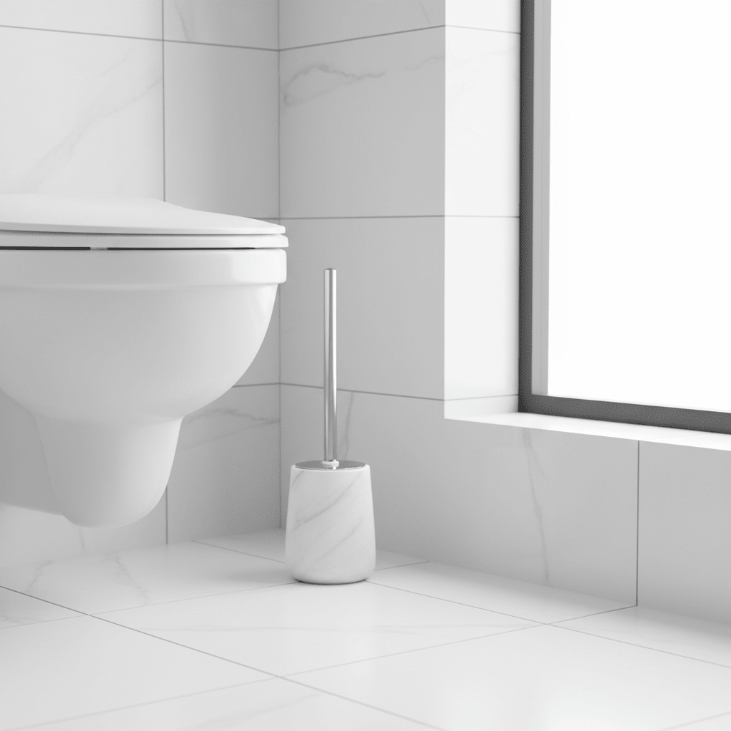 Abaska Off White Marble And Stainless Steel Toilet Brush