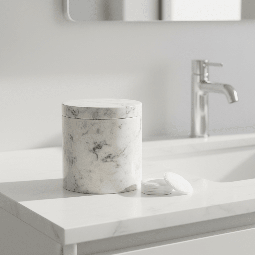 Abaska Off White Marble Cotton Jar