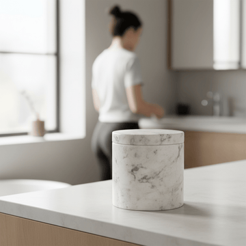 Abaska Off White Marble Cotton Jar