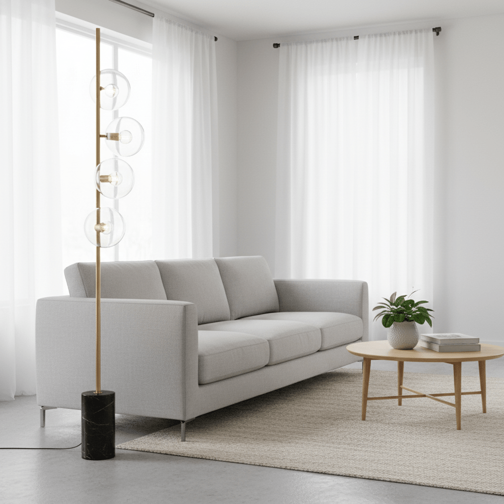 Abira Five Bulb Black Marble Base Floor Lamp