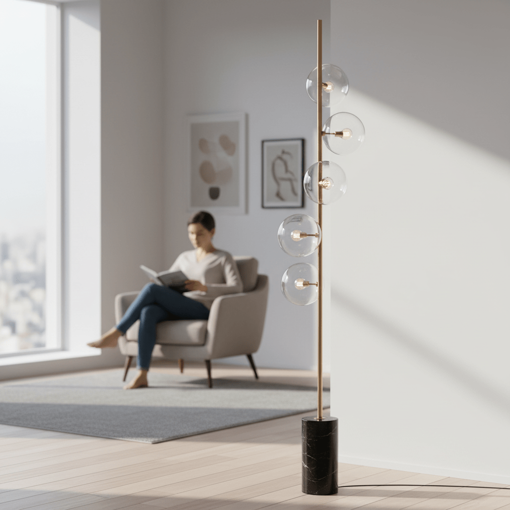 Abira Five Bulb Black Marble Base Floor Lamp