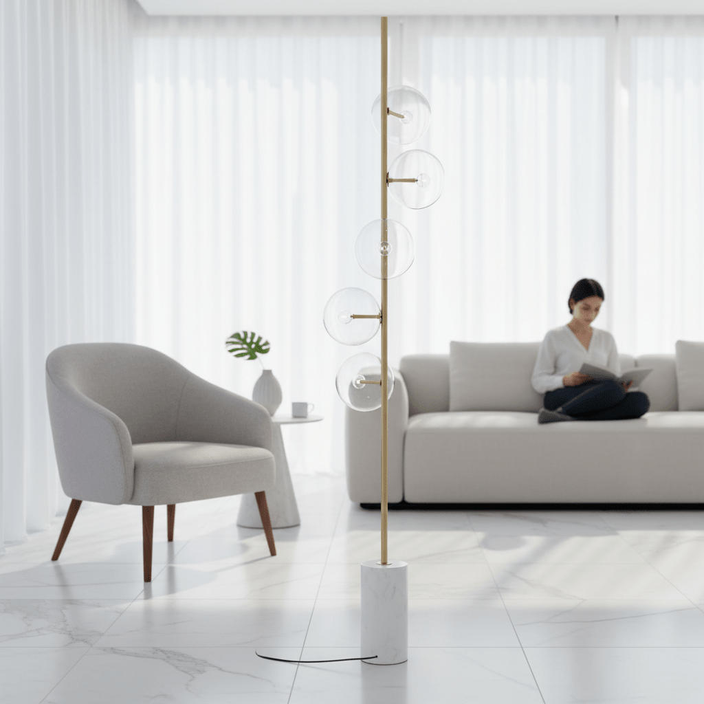Abira Five Bulb White Marble Base Floor Lamp