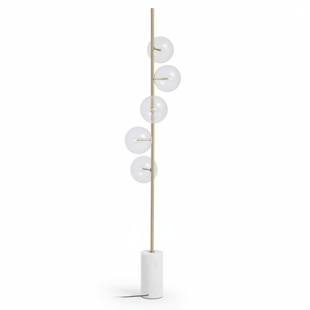 Abira Five Bulb White Marble Base Floor Lamp