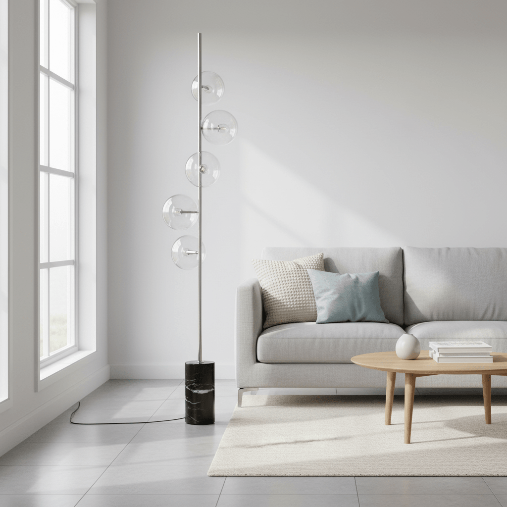 Abira Nickel And Black Marble Floor Lamp