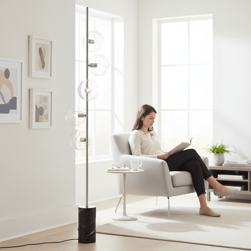 Abira Nickel And Black Marble Floor Lamp