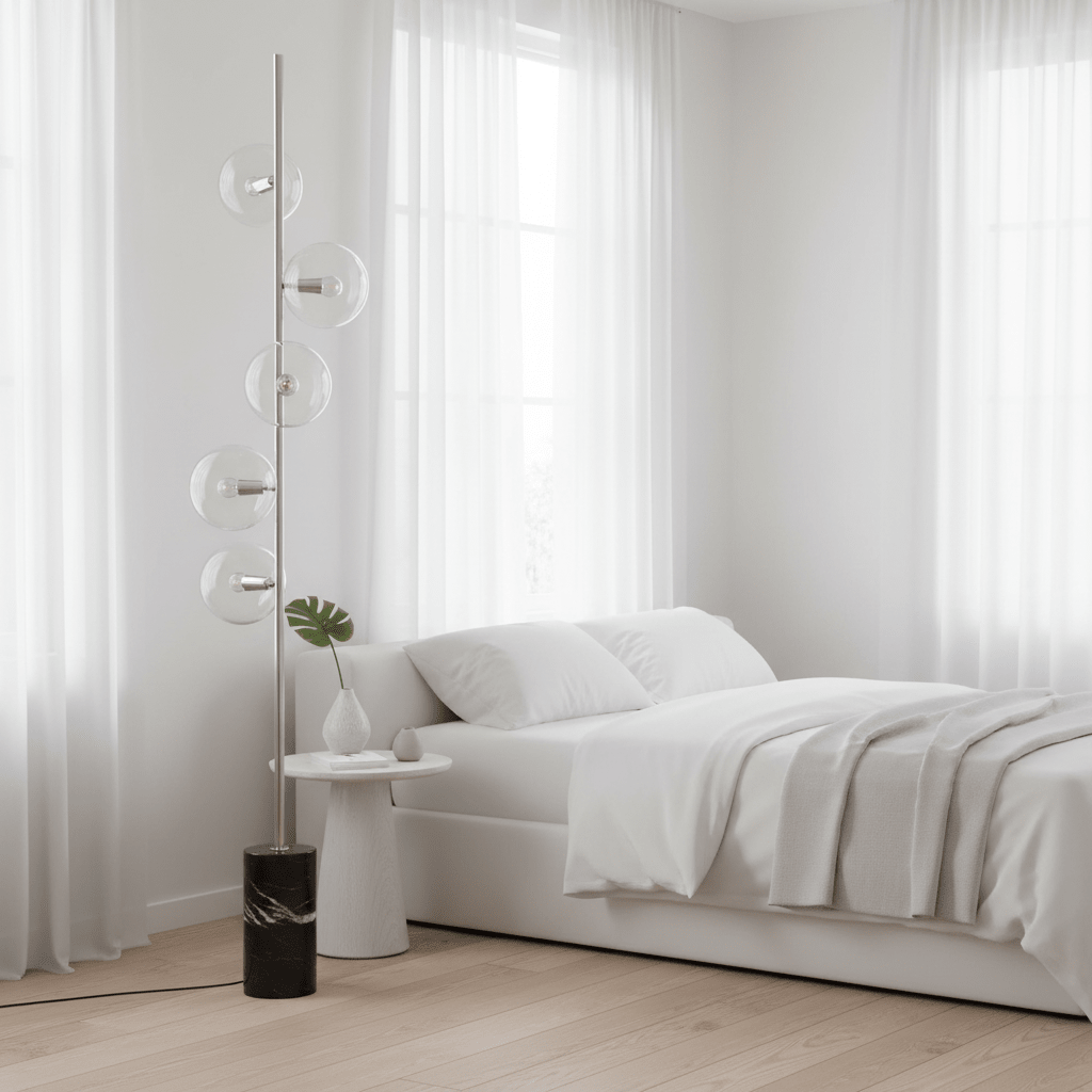 Abira Nickel And Black Marble Floor Lamp