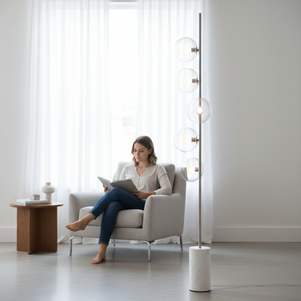 Abira Nickel And White Marble Floor Lamp