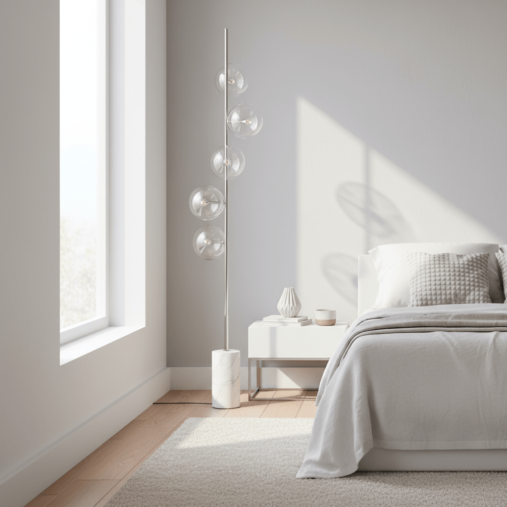 Abira Nickel And White Marble Floor Lamp