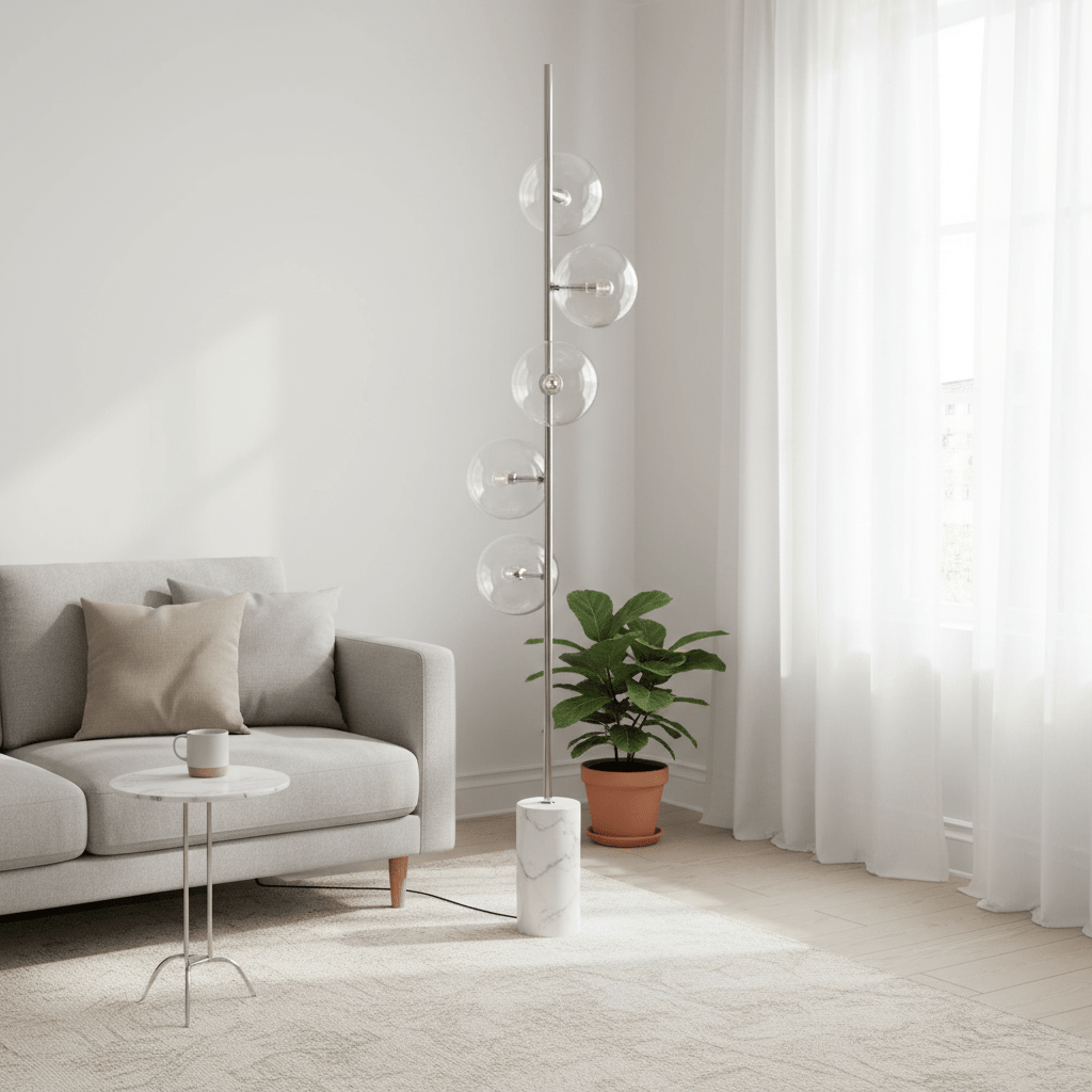Abira Nickel And White Marble Floor Lamp