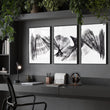 Abstract Art wall art Charcoal Flowing Waves Minimalist Line Art displayed on a wall in a styled room