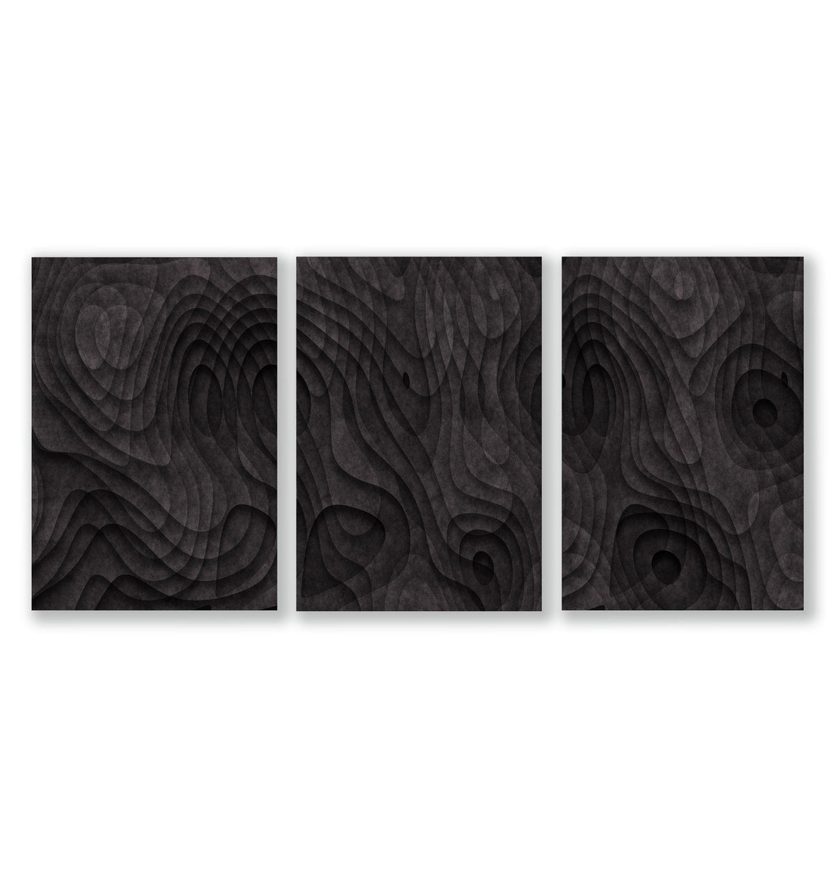 Abstract Artwork Dark Topographic Wave Wall Art Prints | Set of 3