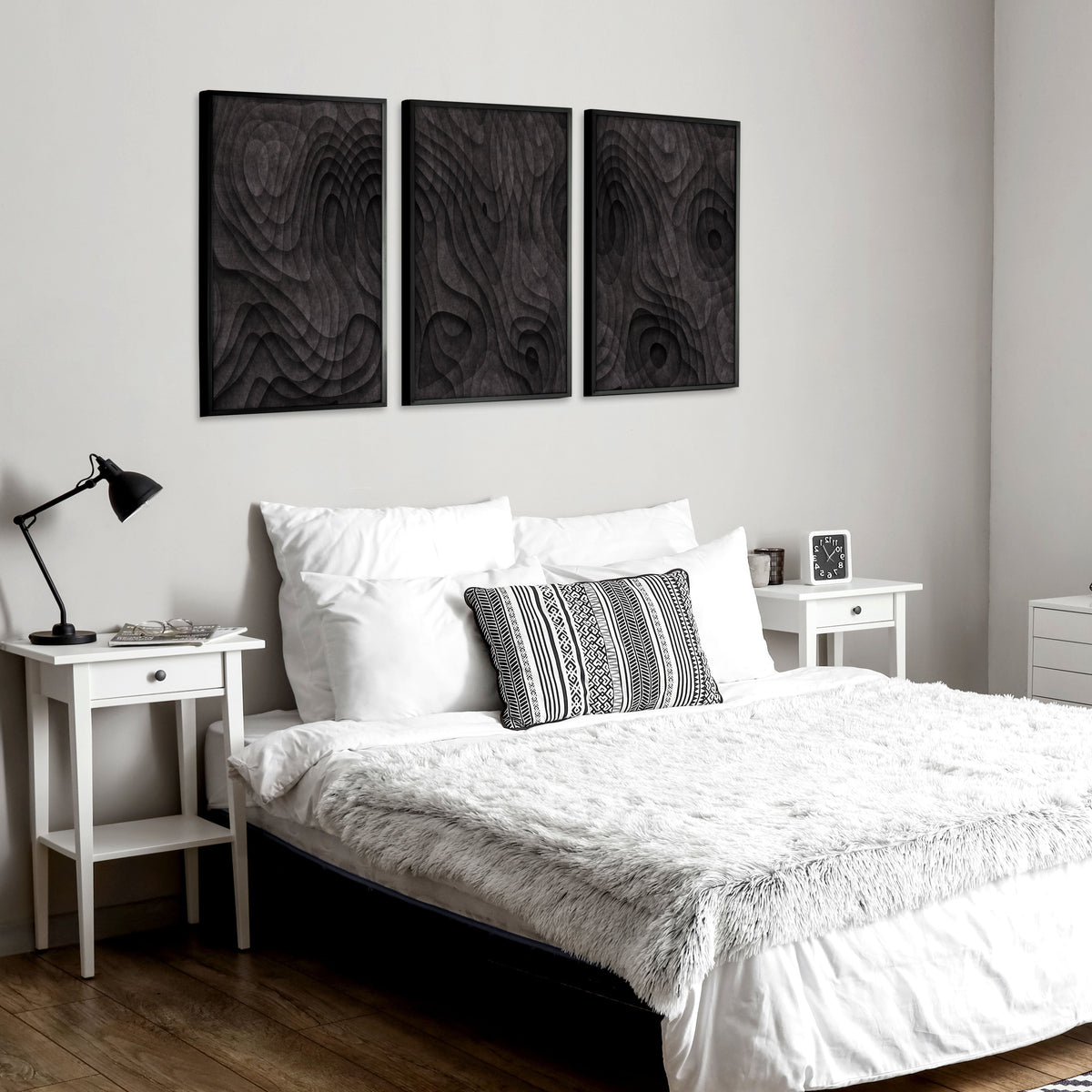 Abstract Artwork Dark Topographic Wave Wall Art Prints | Set of 3
