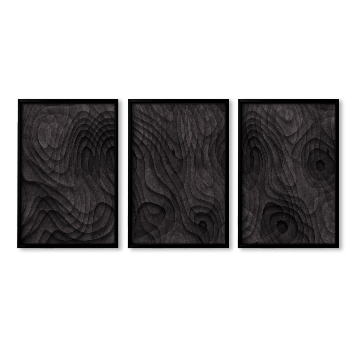 Abstract Artwork Dark Topographic Wave Wall Art Prints | Set of 3
