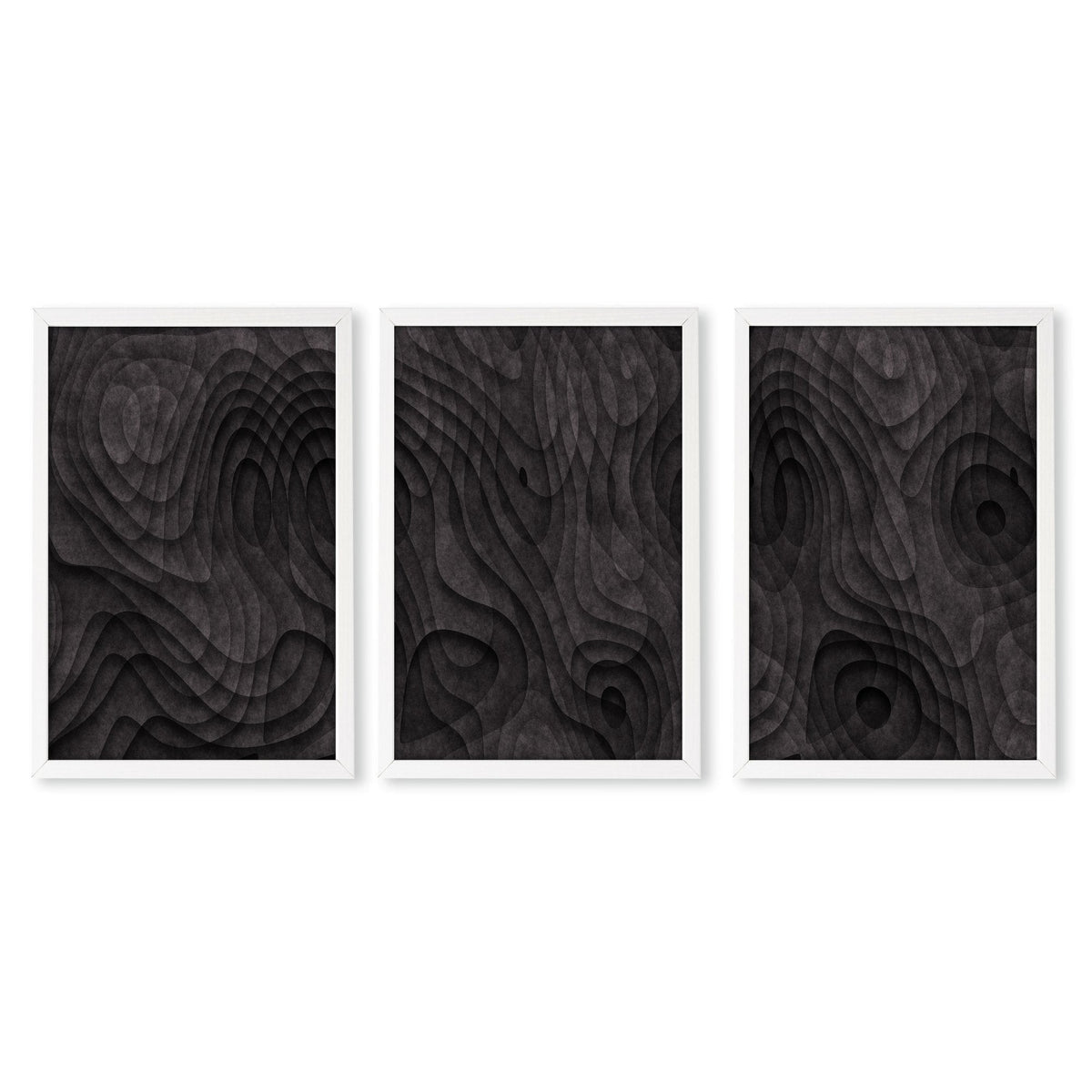 Abstract Artwork Dark Topographic Wave Wall Art Prints | Set of 3