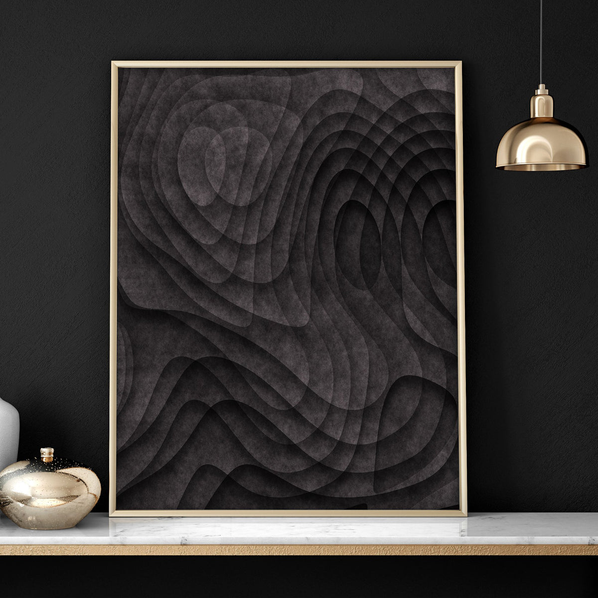Abstract Artwork Dark Topographic Wave wall art — piece 1 of 3 in the set