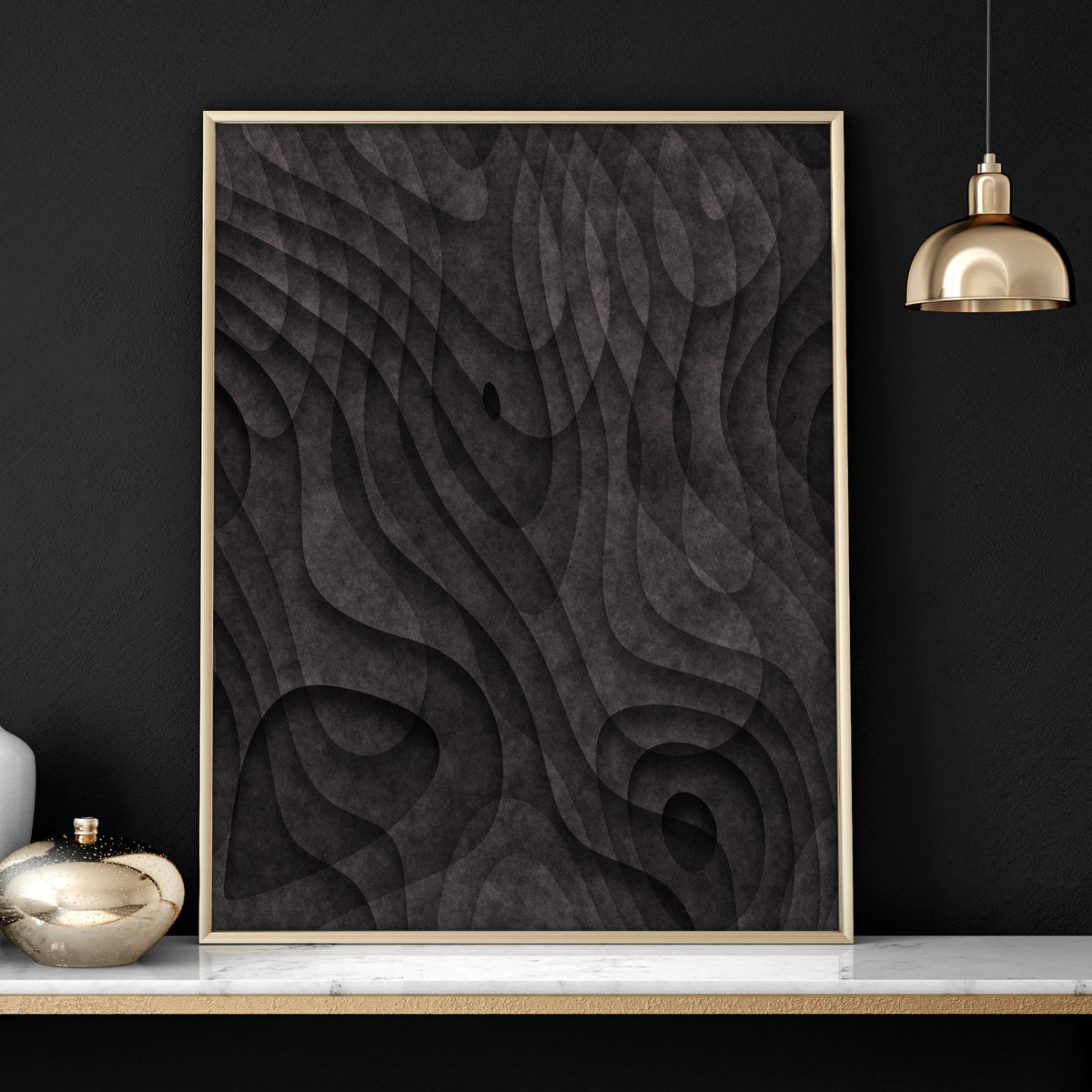 Abstract Artwork Dark Topographic Wave wall art — piece 2 of 3 in the set