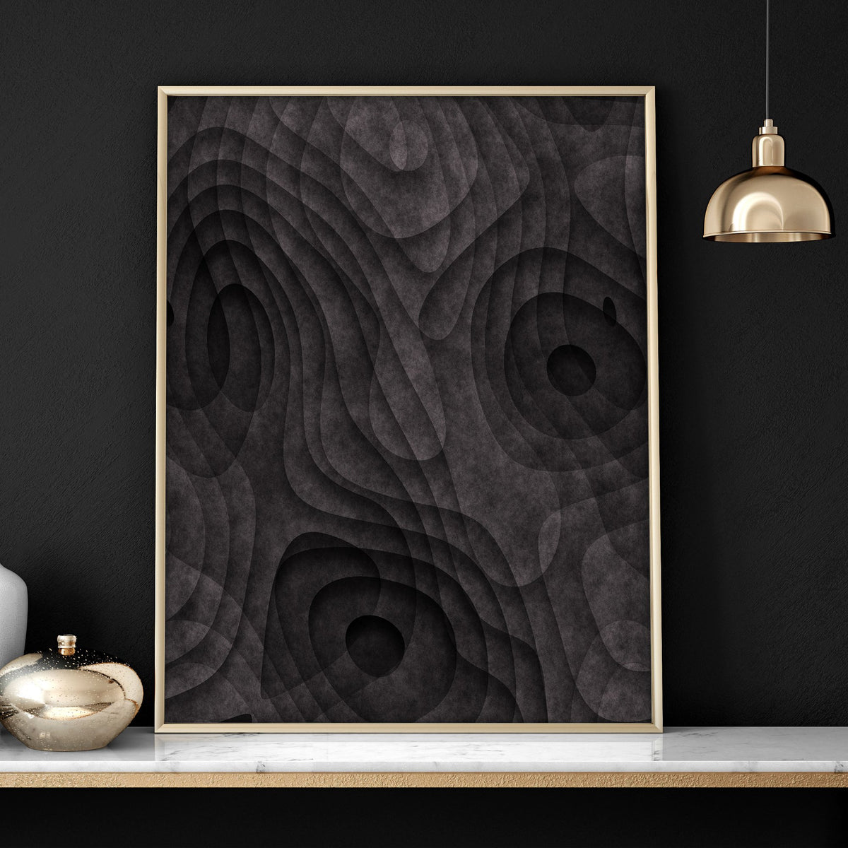 Abstract Artwork Dark Topographic Wave wall art — piece 3 of 3 in the set