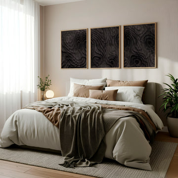 Abstract Artwork Dark Topographic Wave wall art displayed on a wall in a styled room — view 2