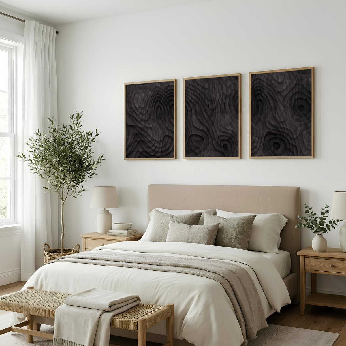 Abstract Artwork Dark Topographic Wave wall art displayed on a wall in a styled room — view 5